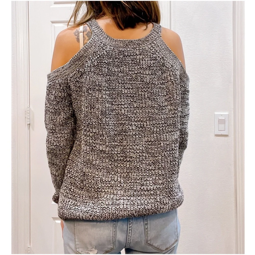 #20  Cozy Cold Shoulder Knit Sweater Top - Picture 4 of 4